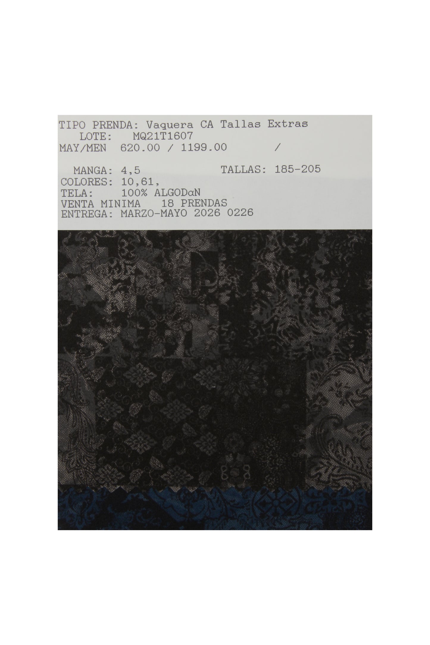 MQ21T1607 Vaquera CA Tallas Extras